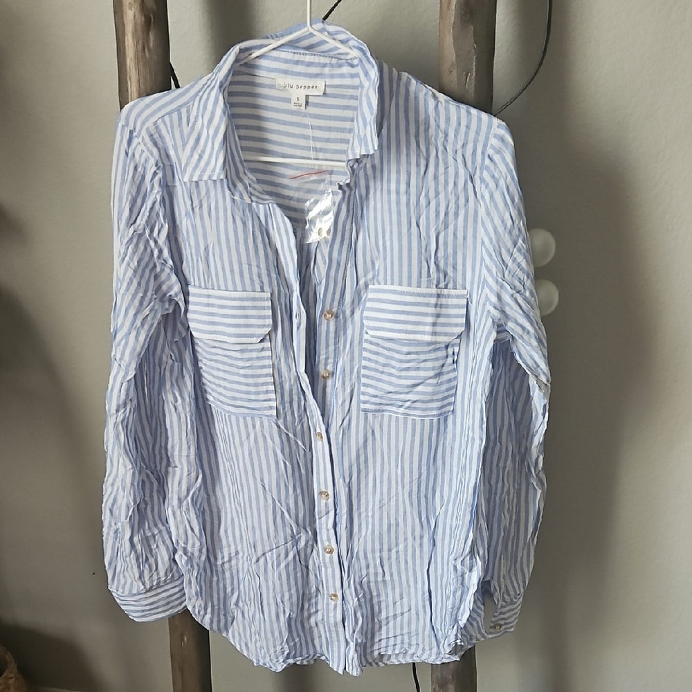 Blue and White Striped Button-Up Shirt***NEW***